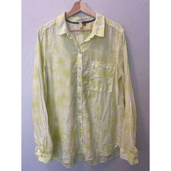 ANTHROPOLOGIE PILCRO CATE Button Down Watercolor Shirt Top Citron Yellow XL - Picture 2 of 10
